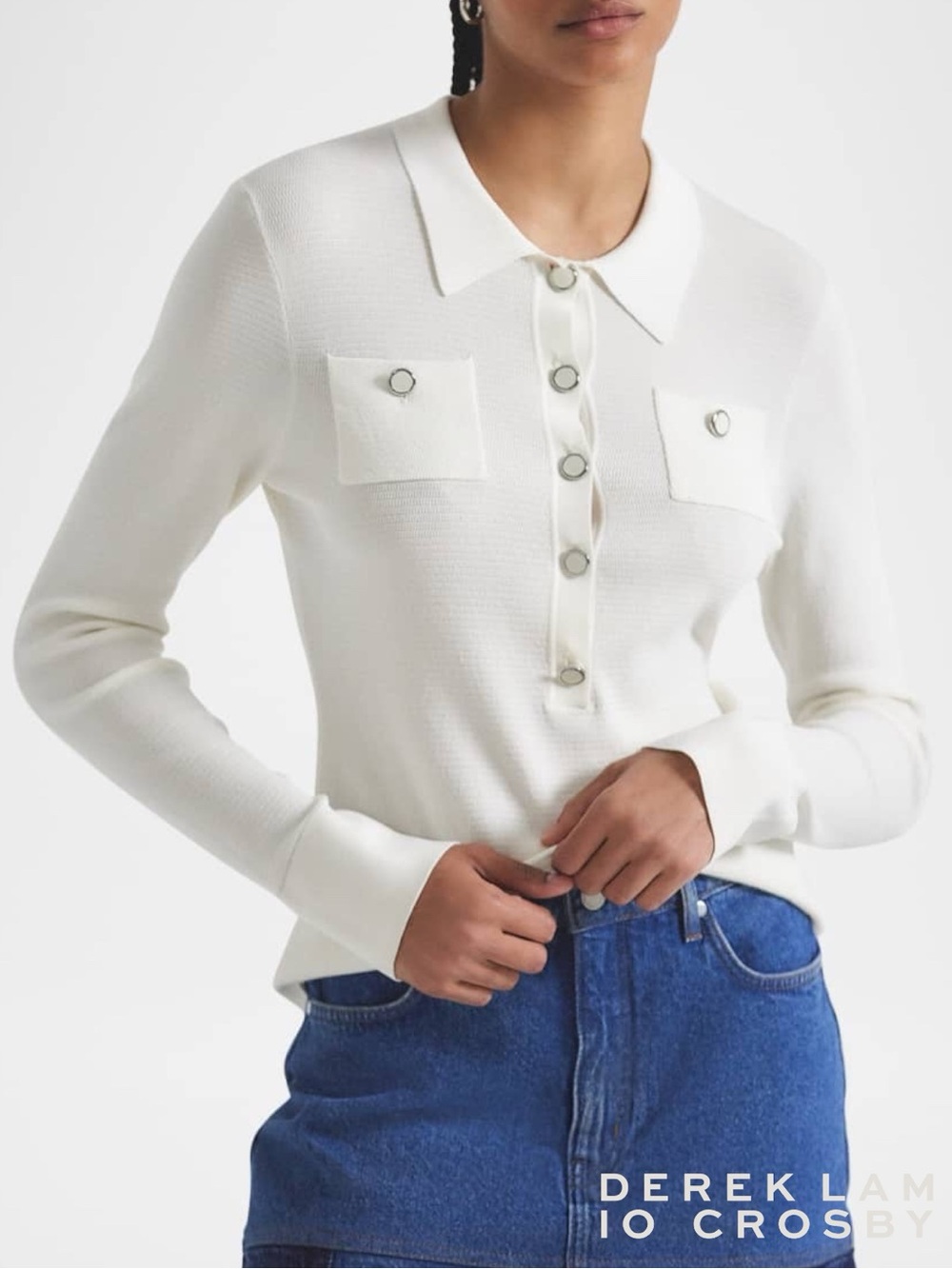 Derek Lam 10 Crosby **NWT** Pansy Henley Top In Blanc De Blanc